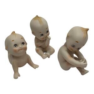 Lot of 3 Lefton Jesco Vintage Kewpie Bisque Figurine KW913 Piano Babies
